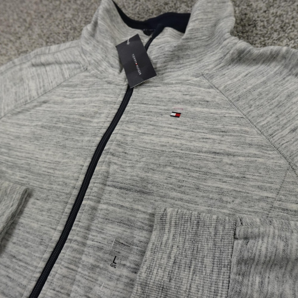 NEW Tommy Hilfiger Jacket Womens L Gray Heather Full Zip Fleece Jacket Preppy